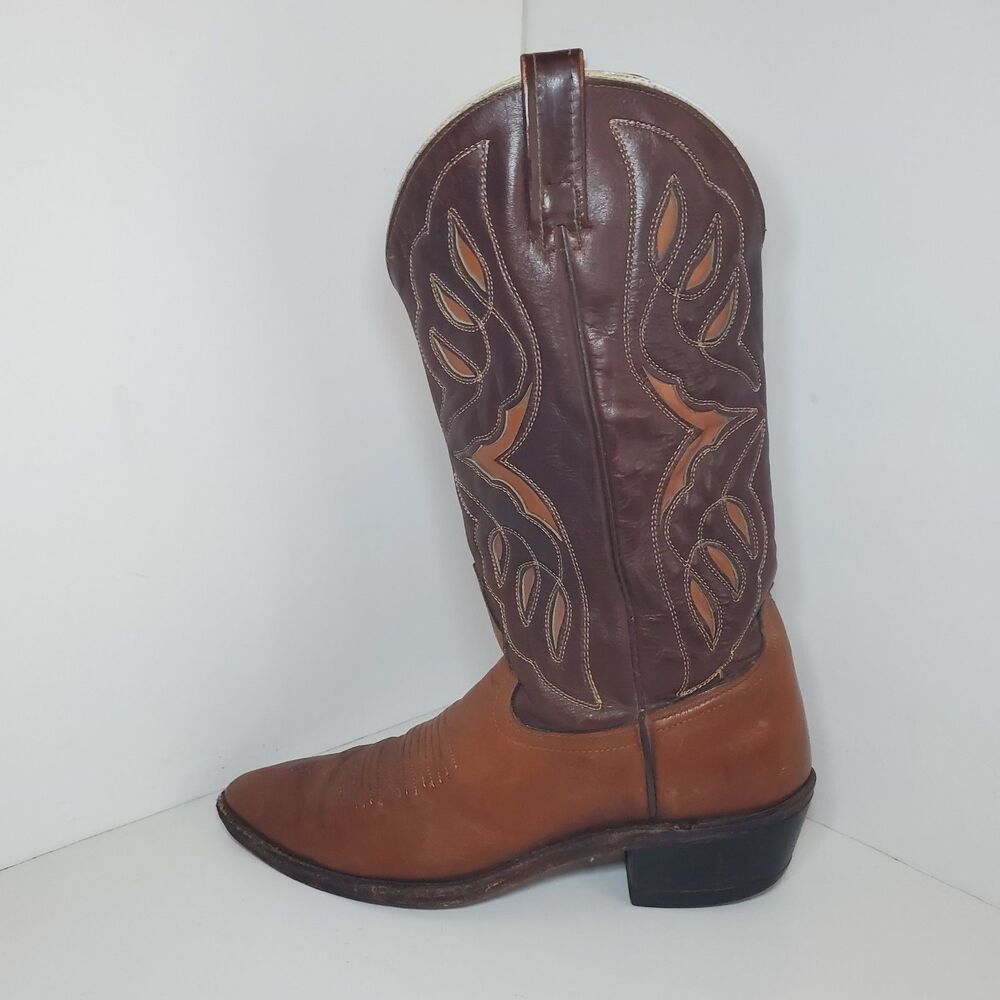Vintage ACME western Cowboy Boots Sz 8 Womens Brown Leather Butterfly Inlay